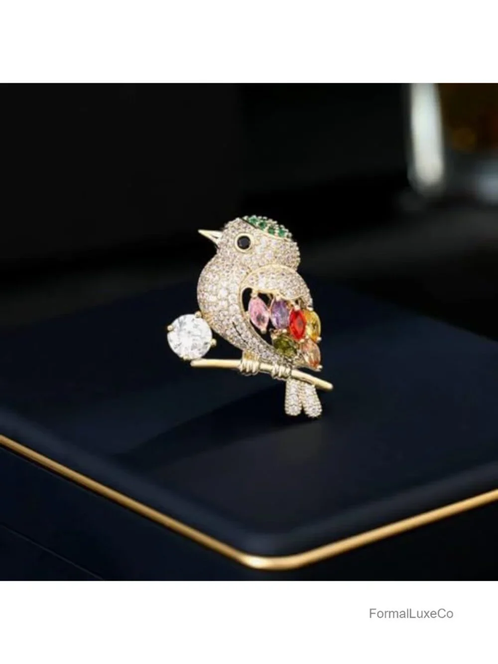 14K Gold Magpie Brooch Moissanite Crystal Bird Pin Cardigan Accessory